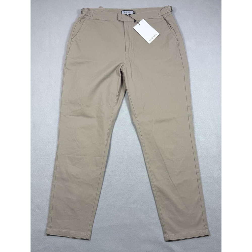 Mauvais Mens Beige Tailored Side Buckle Trousers Slim Fit Pants Size 36